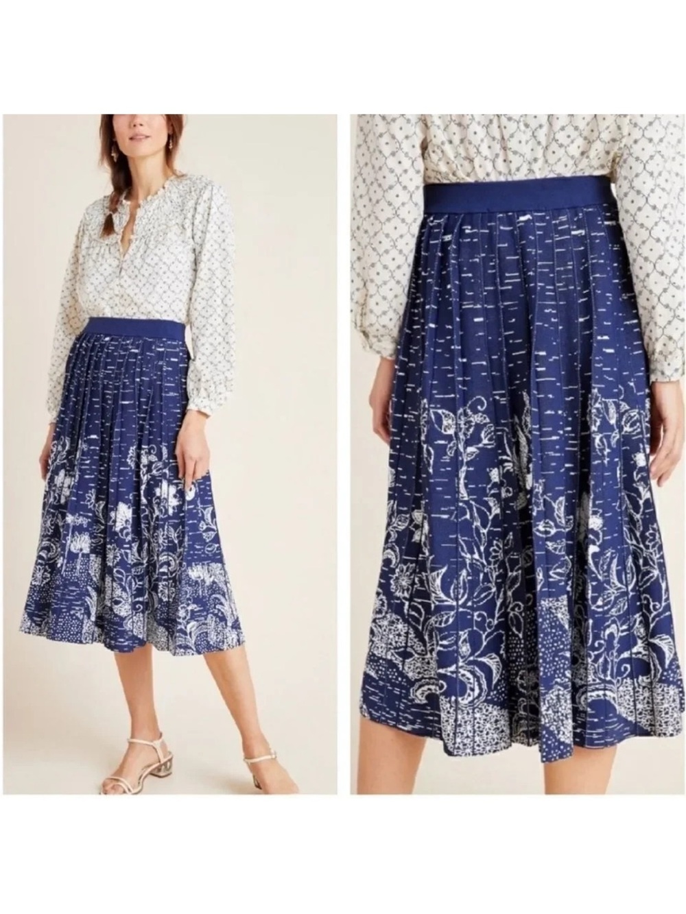 Anthropologie Haven Pleated Knit Midi Skirt Navy Blue Small